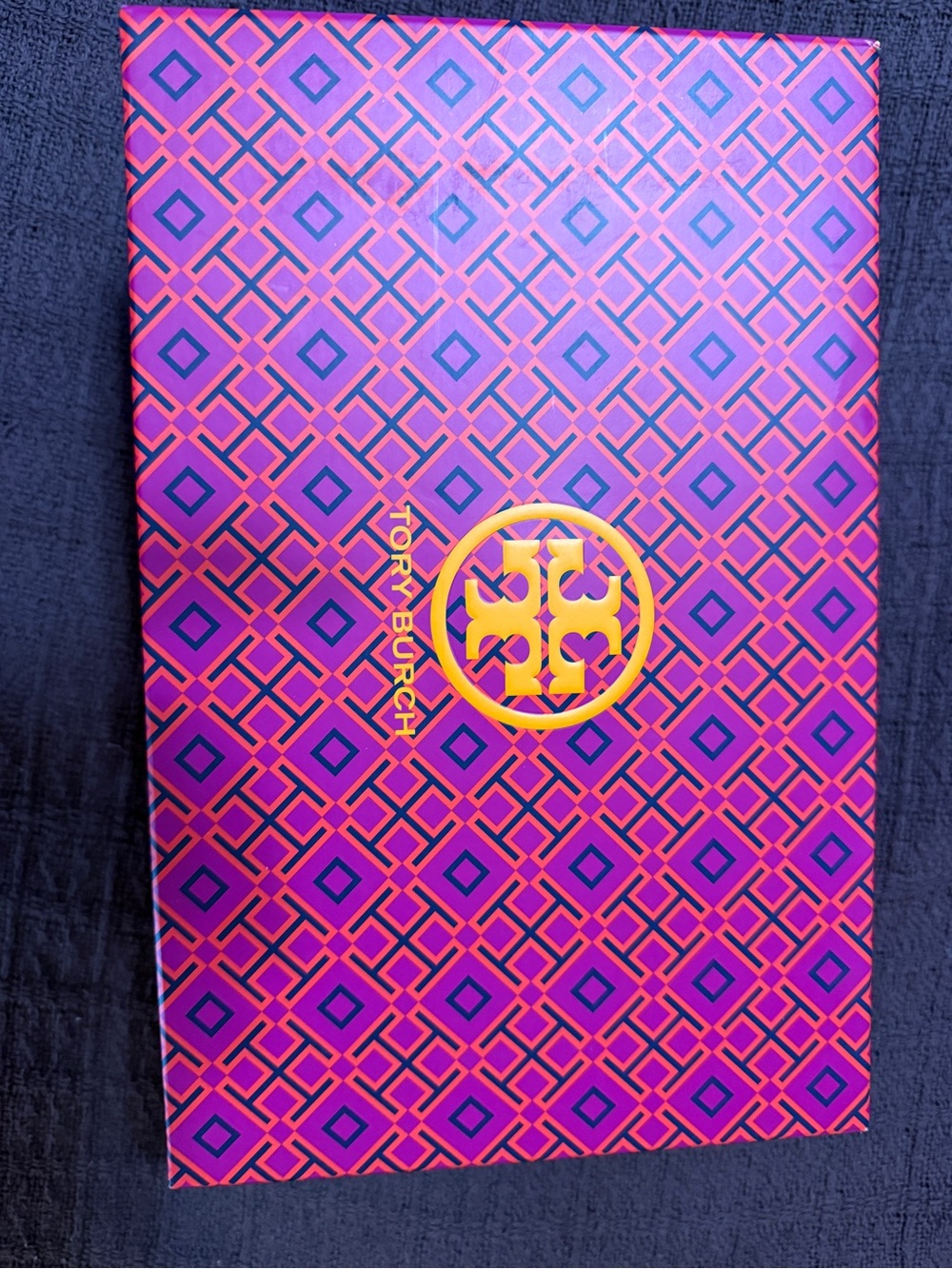 Tory Burch Pink and Purple Geometric Gift Box with Gold Logo Accent